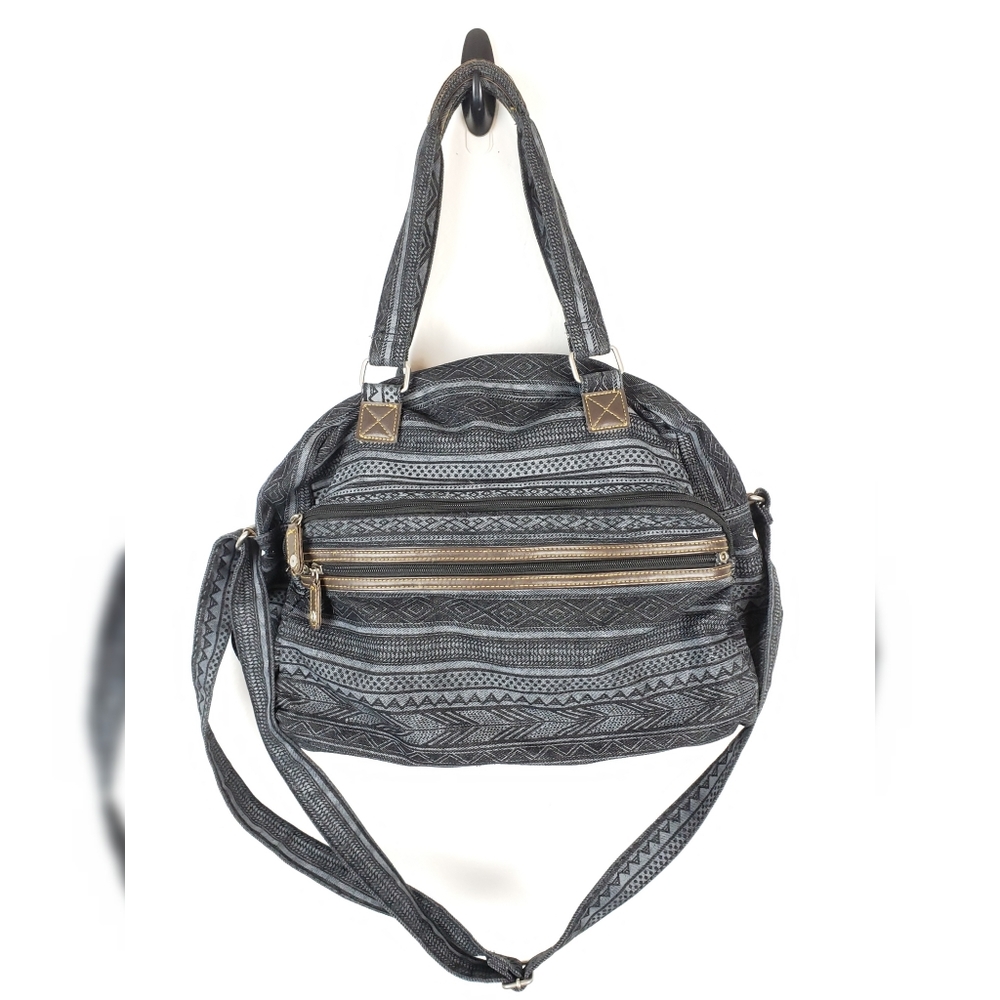 Aztec Printed Crossbody Tote Bag Zip Pocket Gray